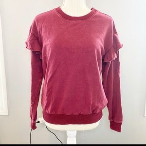 Aerie Maroon Sweater Long Sleeve Ruffle Wine Pullover Comfortable Cozy Small